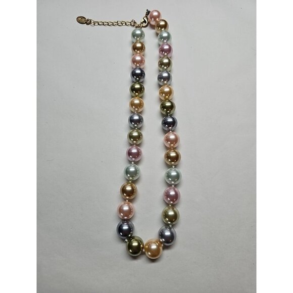 Kenneth Jay Lane KJL Chunky 14mm Glass Pearl Necklace Pastel Colors - Picture 1 of 4